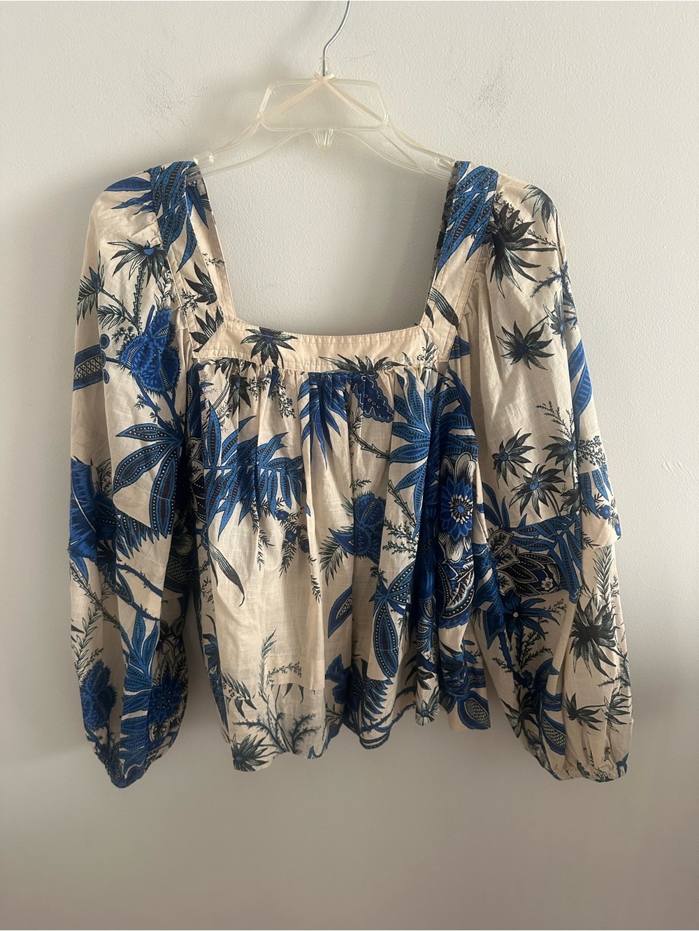 Banana Republic square neck tropical floral print 100% cotton blouse size medium - Picture 2 of 7